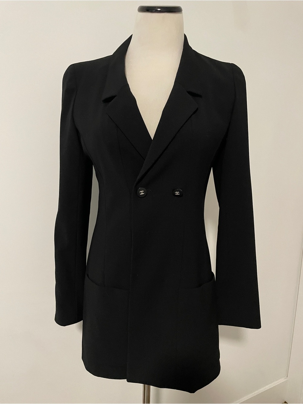 CHANEL Vintage Black Double-Breasted Tailored Blazer Jacket